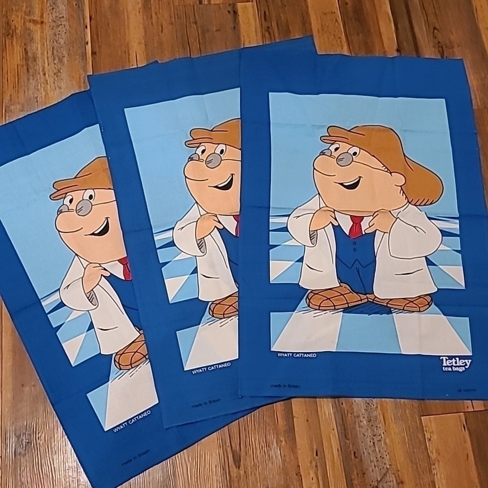 TETLEY TEA All Cotton Tea Towels By Wyatt Cataneo, Made in Britain, Set of 3